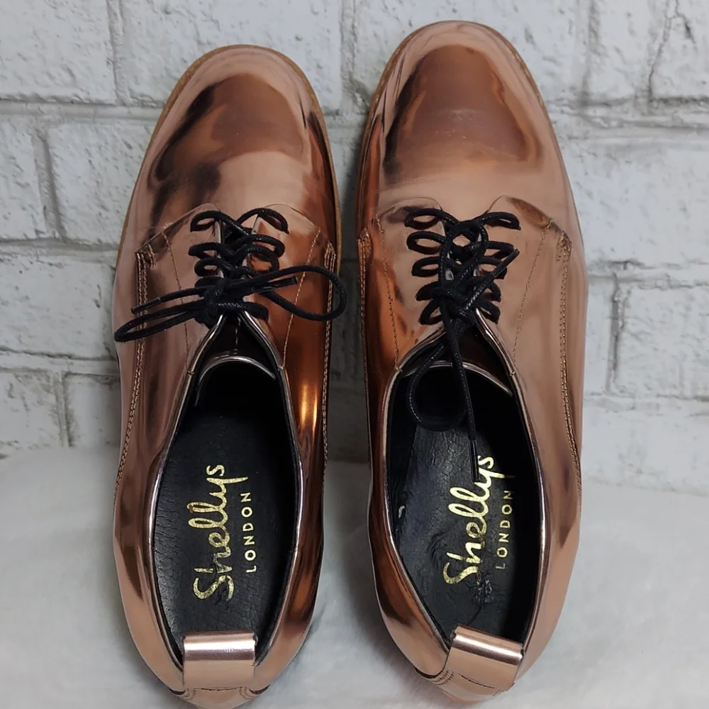 Shelly's London rose gold metallic platform loafer